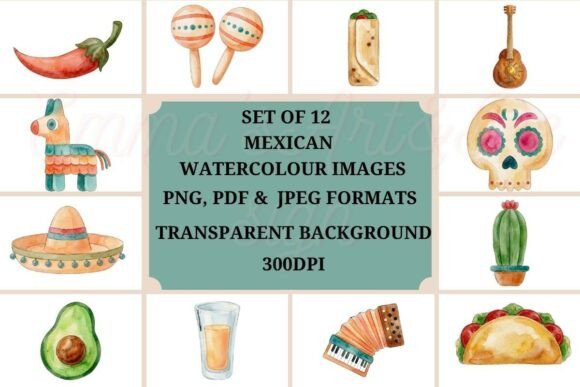 Bring Vibrant Mexican Charm to Your Projects with Authentic Watercolor Clipart