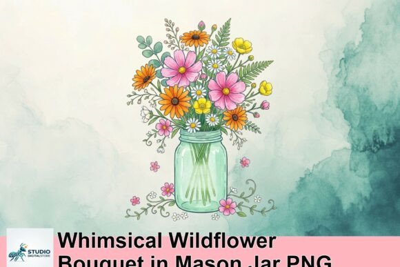 Bringing Rustic Charm to Life with a Whimsical Wildflower Bouquet in Mason Jar PNG