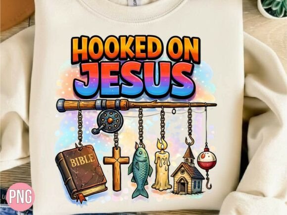 Hooked on Jesus Christian Fish PNG Shirt Design