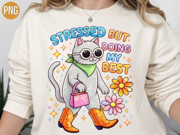 Stressed Doing My Best Cute Cat PNG for Creators