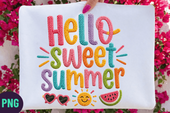 Sweet Summer Hello Faux Yarn PNG: A Textured Design Asset