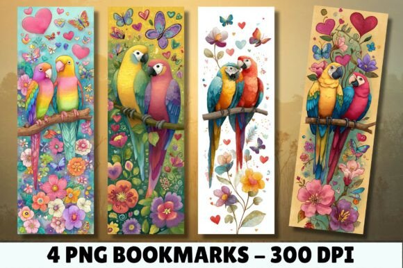 Vibrant Macaw Parrot Floral Bookmark Designs