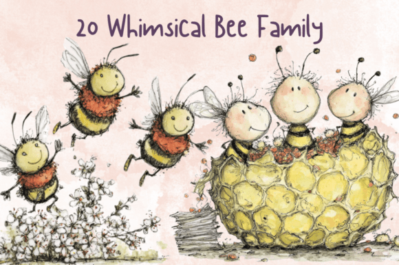 Whimsical Quirky Bee Family Clipart Set for Creators